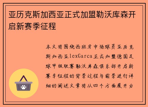亚历克斯加西亚正式加盟勒沃库森开启新赛季征程 亚历克斯加西亚正式加盟勒沃库森开启新赛季征程